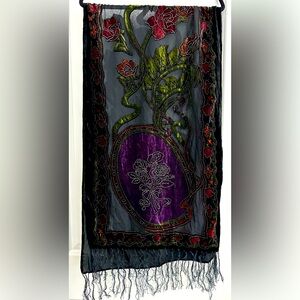 Vintage Sheer Velvet Fairy Scarf with Roses